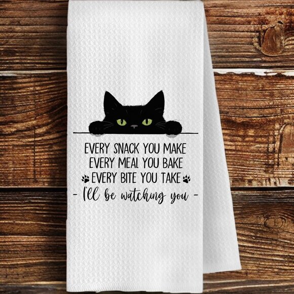Black Cat Hand Towel Kitchen Decor Halloween Decoration Soft Tea Dish Cloth Gift - Picture 1 of 7